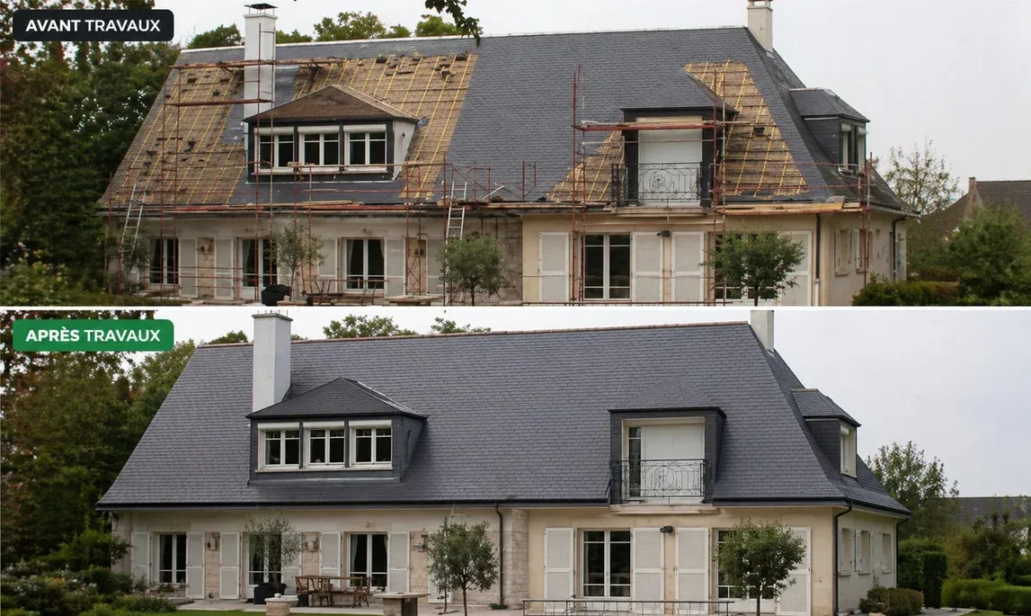 Réfection d’une toiture en ardoises avant et après les travaux
